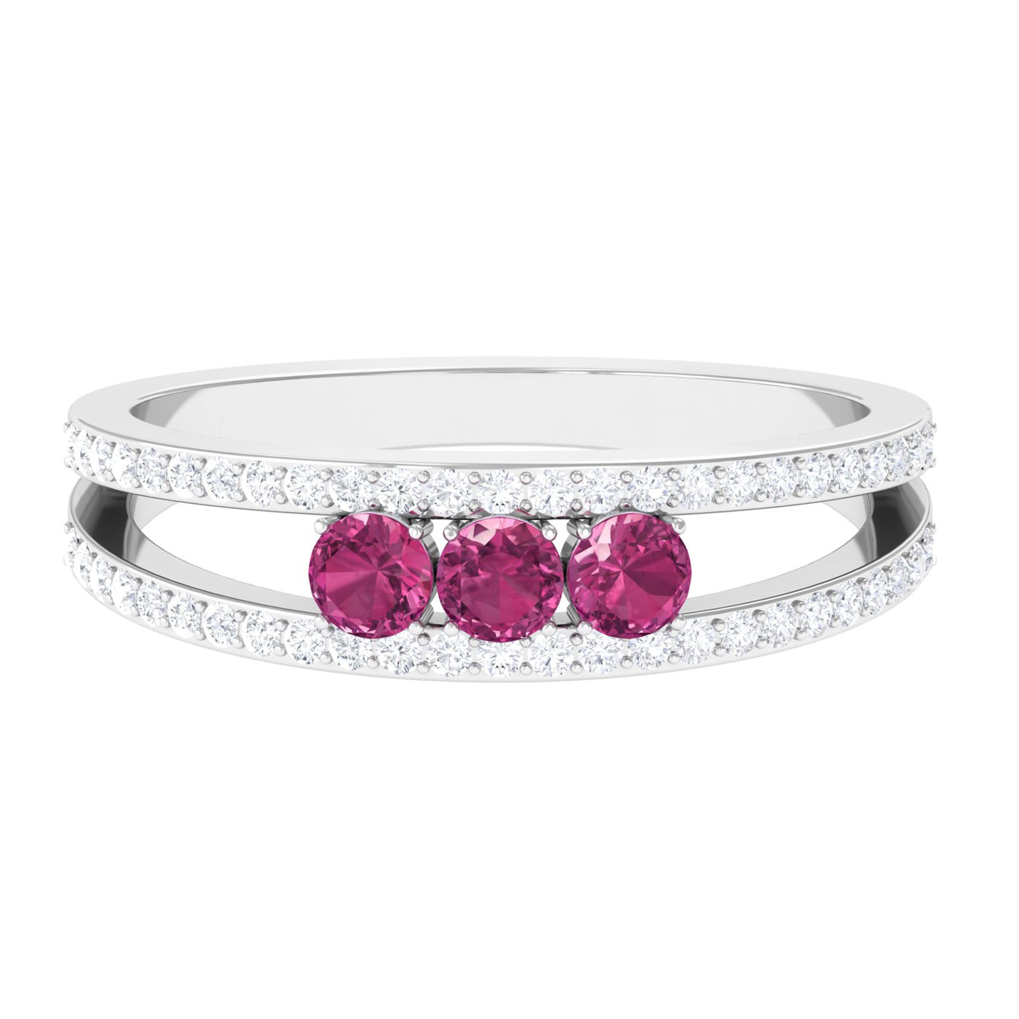 Pink Tourmaline and Diamond Split Shank Anniversary Ring Pink Tourmaline - ( AAA ) - Quality - Rosec Jewels