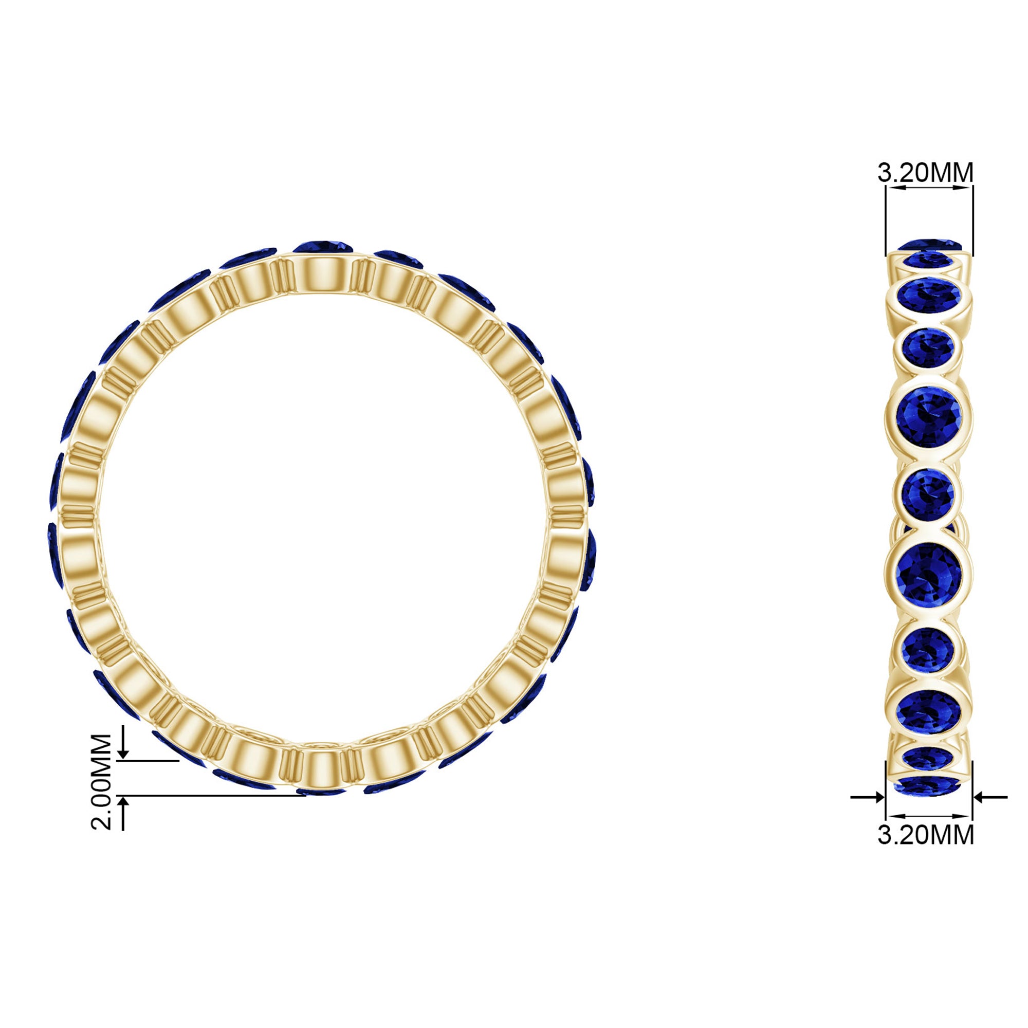 Bezel Set Round Created Blue Sapphire Unique Full Eternity Ring Lab Created Blue Sapphire - ( AAAA ) - Quality - Rosec Jewels