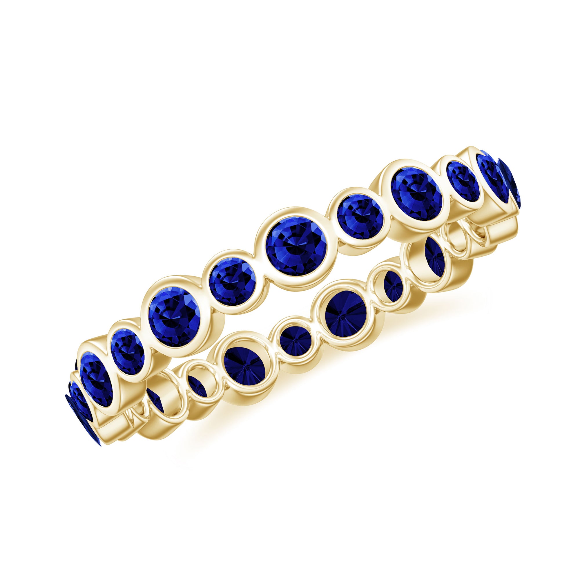 Bezel Set Round Created Blue Sapphire Unique Full Eternity Ring Lab Created Blue Sapphire - ( AAAA ) - Quality - Rosec Jewels