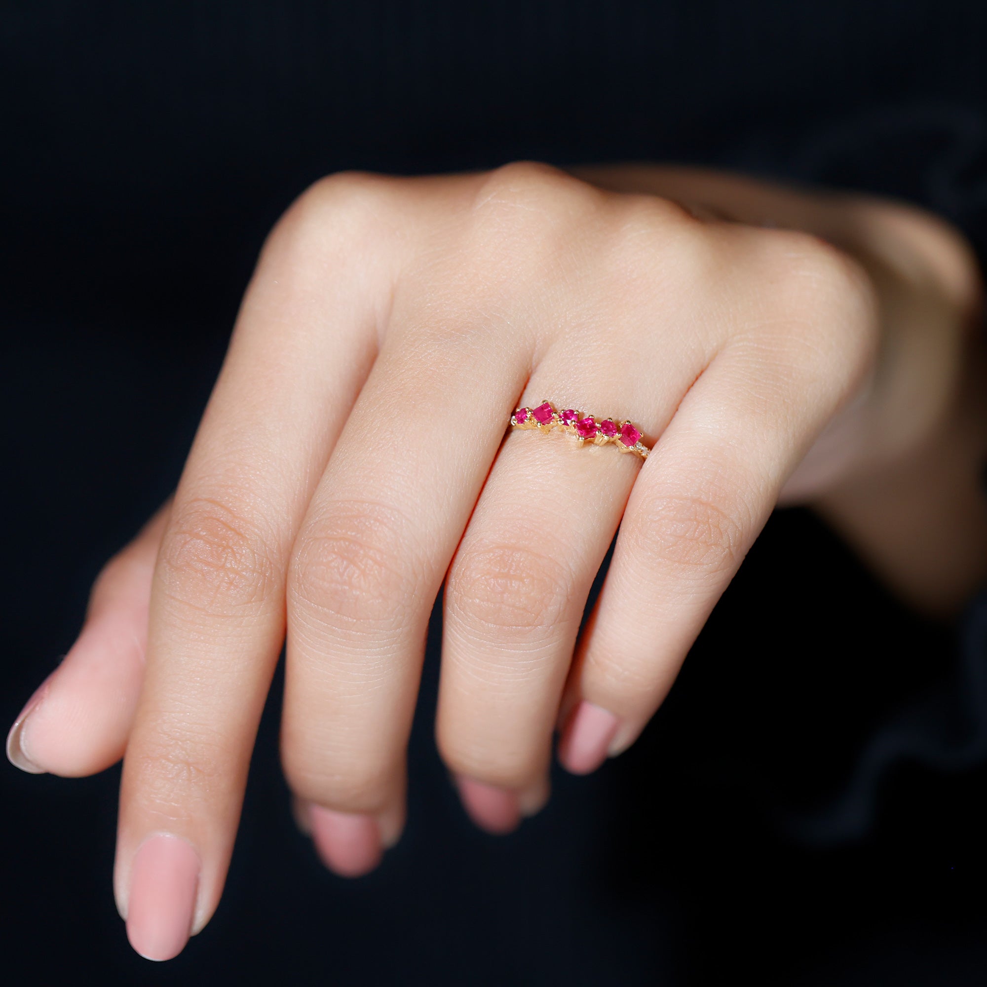 Real Ruby and Diamond Stackable Ring Ruby - ( AAA ) - Quality - Rosec Jewels