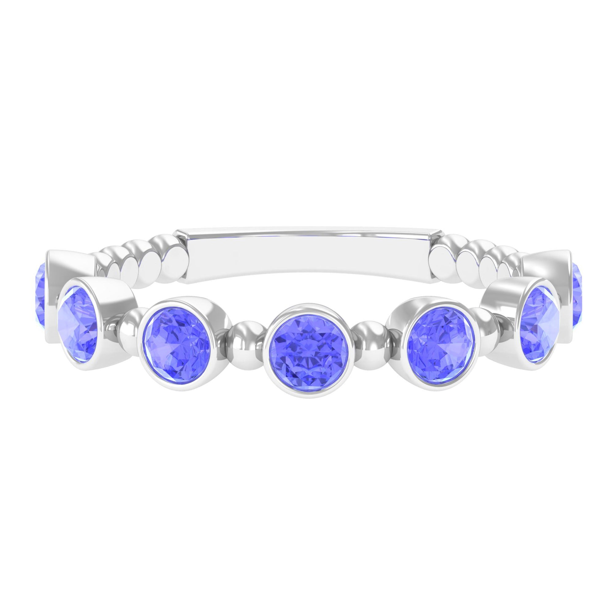 1 CT Bezel Set Tanzanite Half Eternity Ring with Gold Beaded Tanzanite - ( AAA ) - Quality - Rosec Jewels