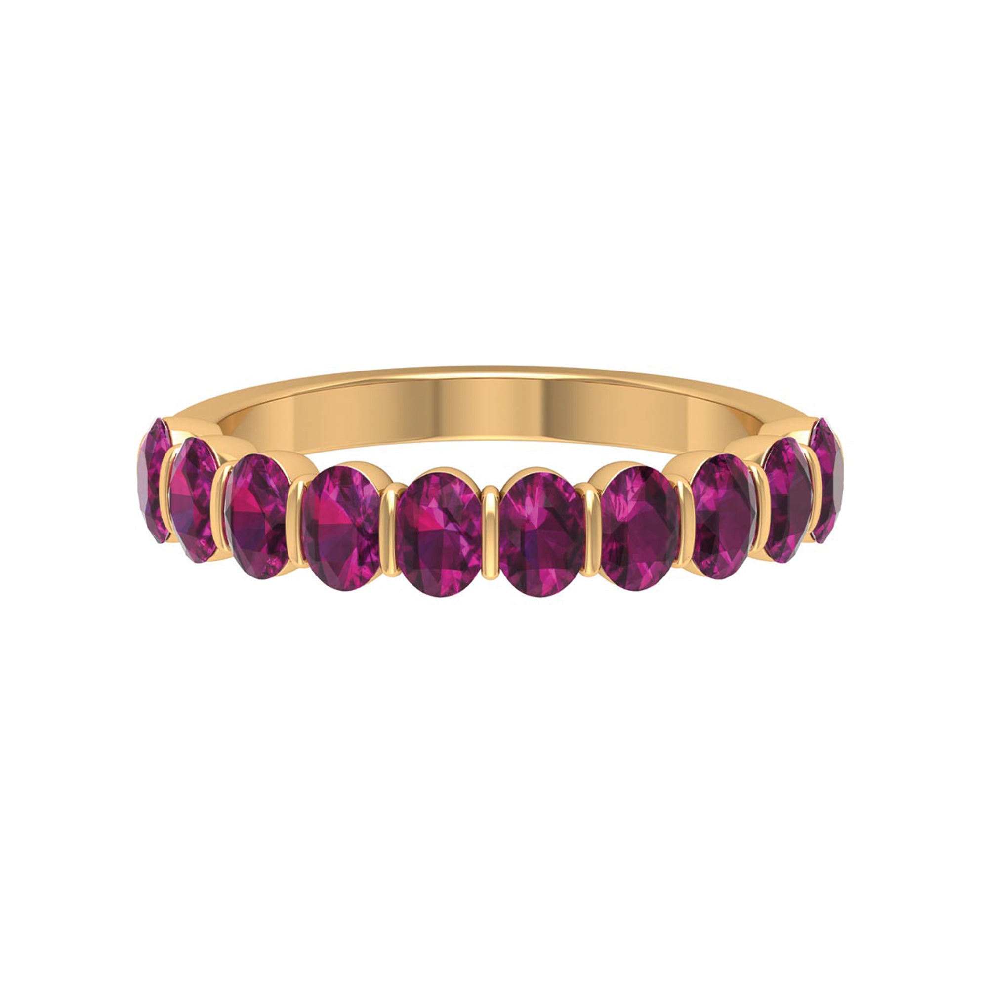 Oval Cut Rhodolite Bar Set Half Eternity Ring for Her Rhodolite - ( AAA ) - Quality - Rosec Jewels