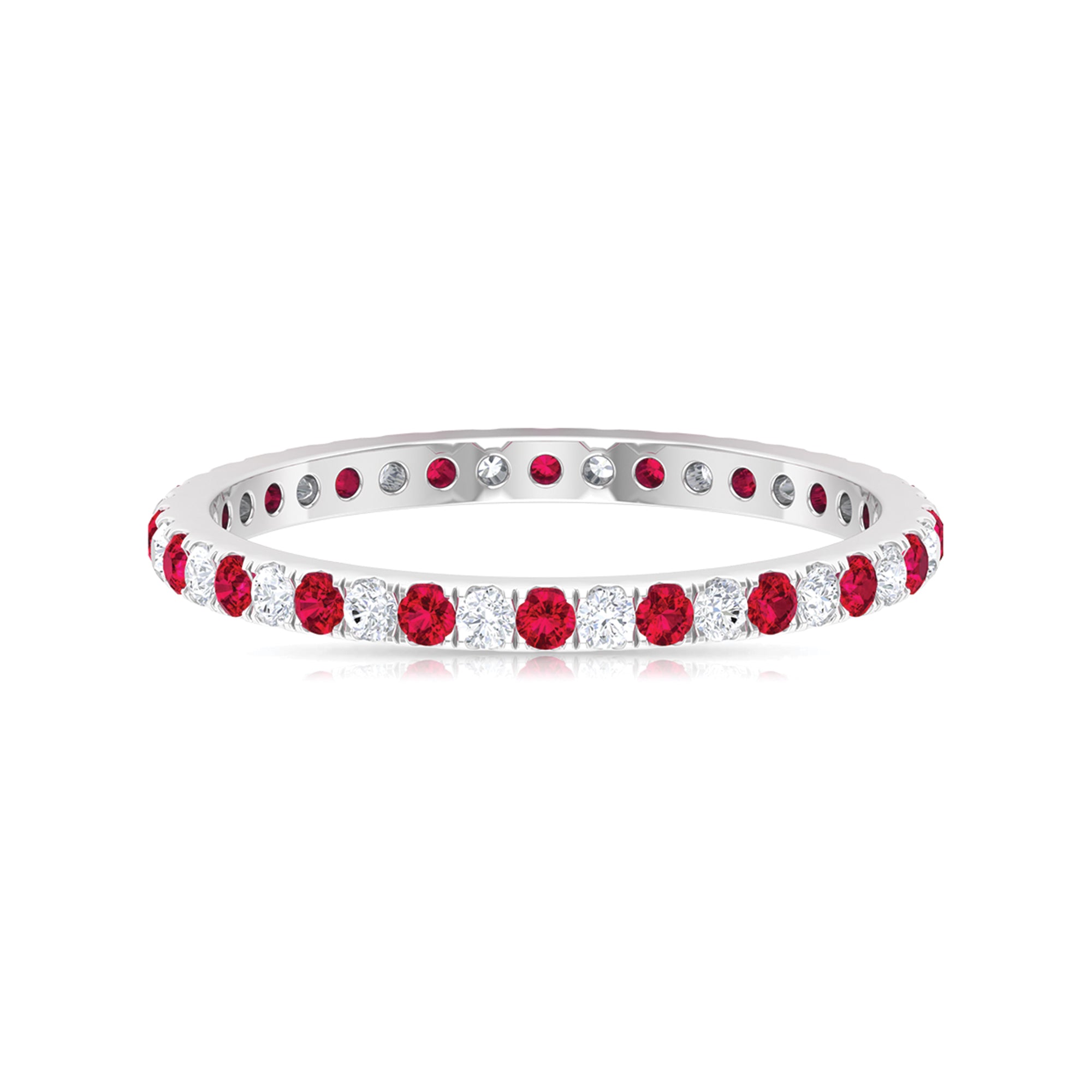 Ruby and Moissanite Full Eternity Stackable Ring Ruby - ( AAA ) - Quality - Rosec Jewels