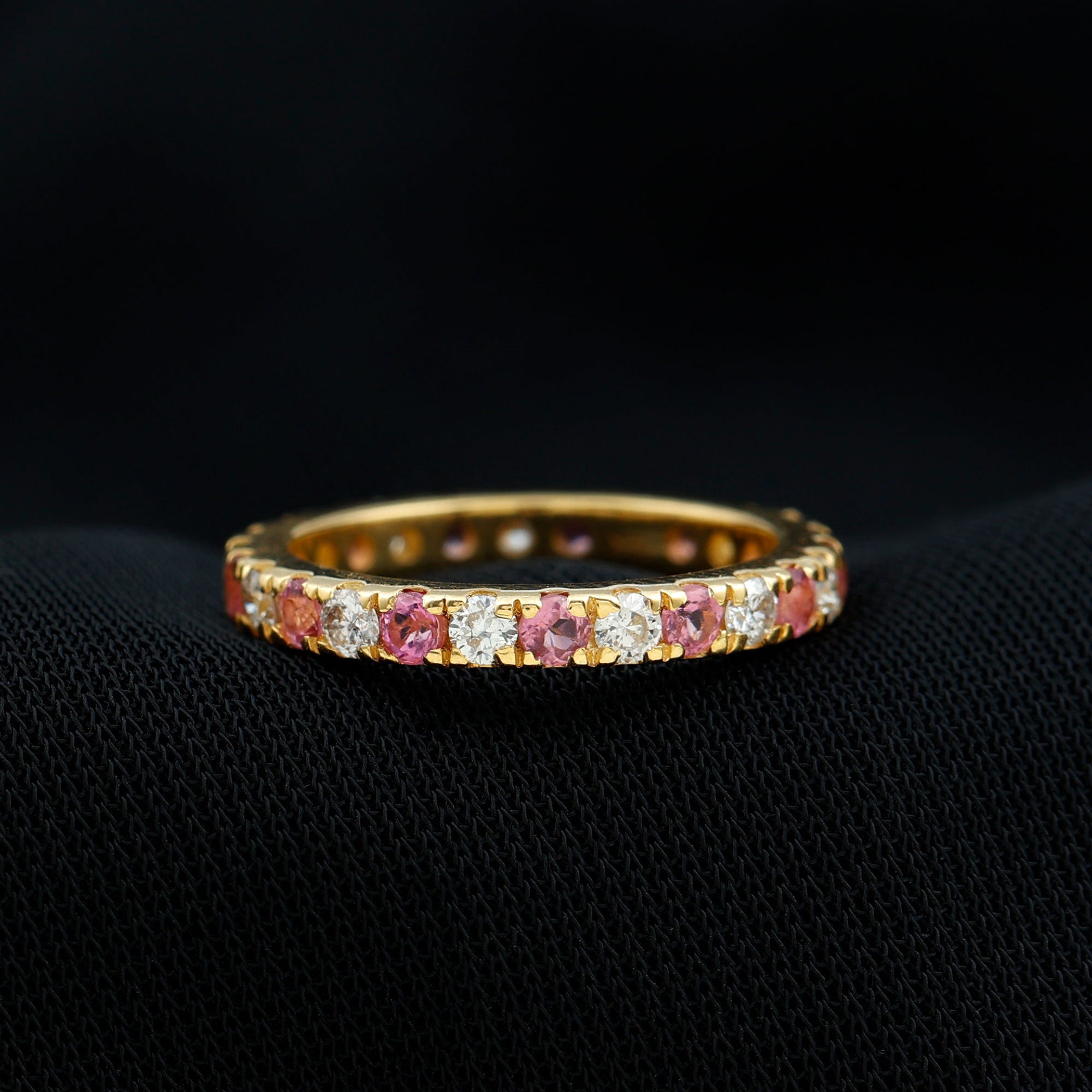 Pink Tourmaline and Diamond Stackable Ring Pink Tourmaline - ( AAA ) - Quality - Rosec Jewels