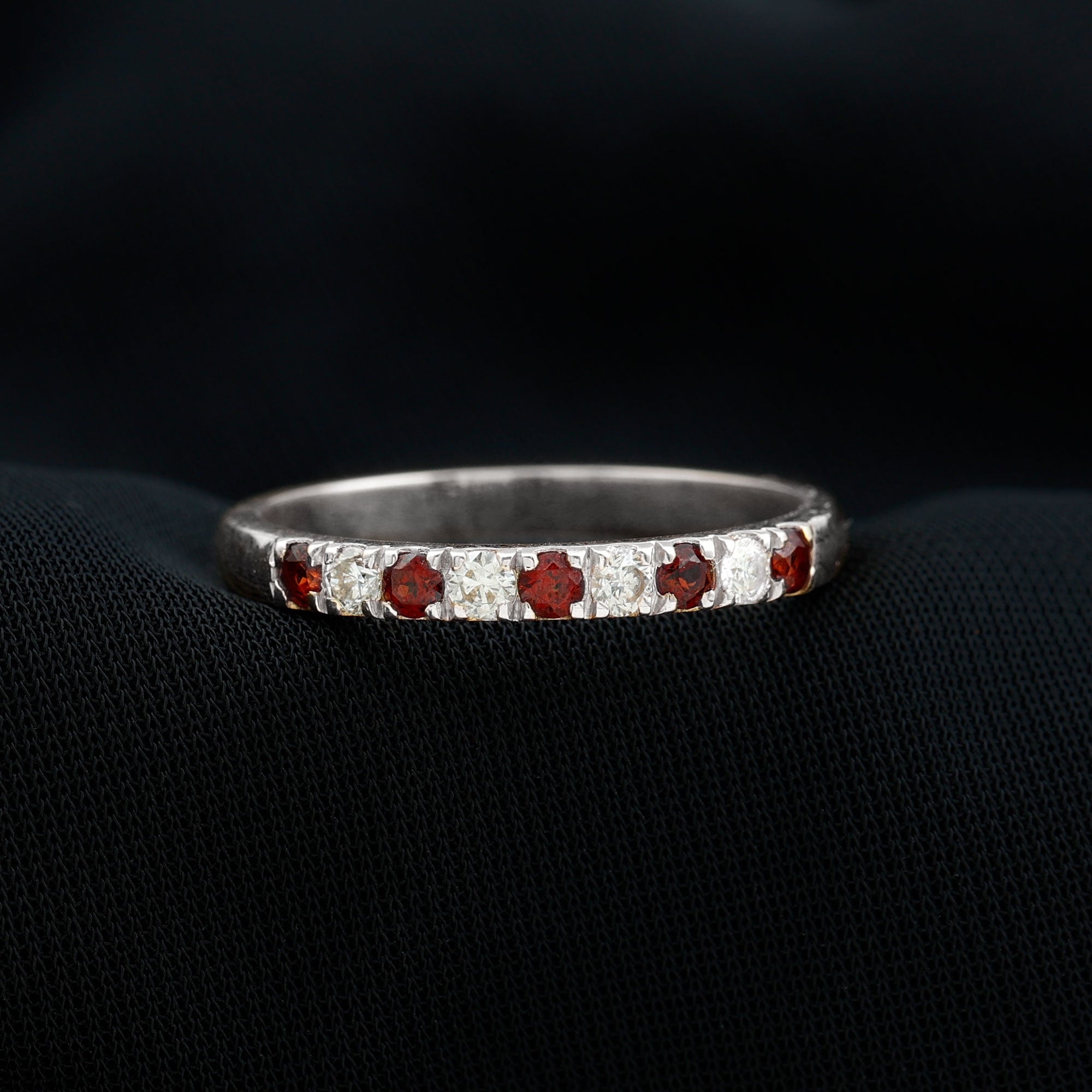 Garnet and Diamond Half Eternity Band Ring Garnet - ( AAA ) - Quality - Rosec Jewels