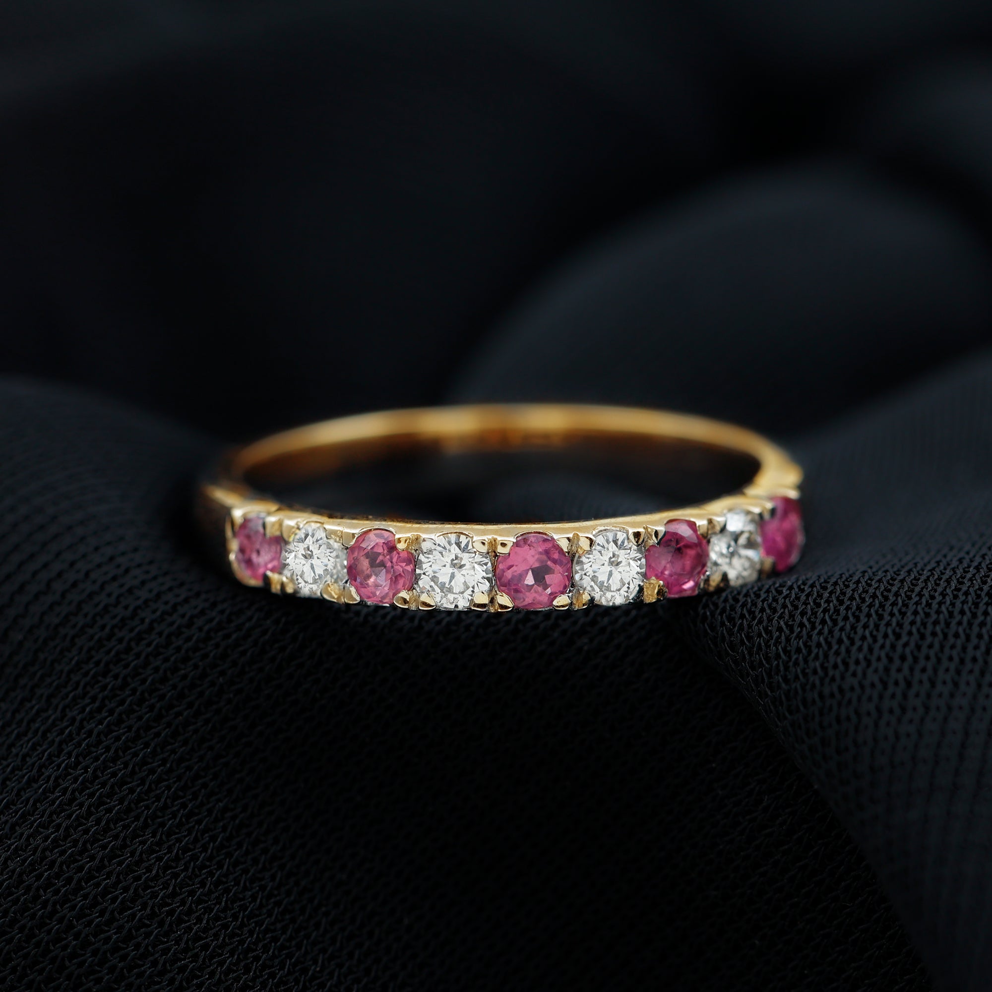 Pink Tourmaline and Diamond Nine Stone Band Ring Pink Tourmaline - ( AAA ) - Quality - Rosec Jewels