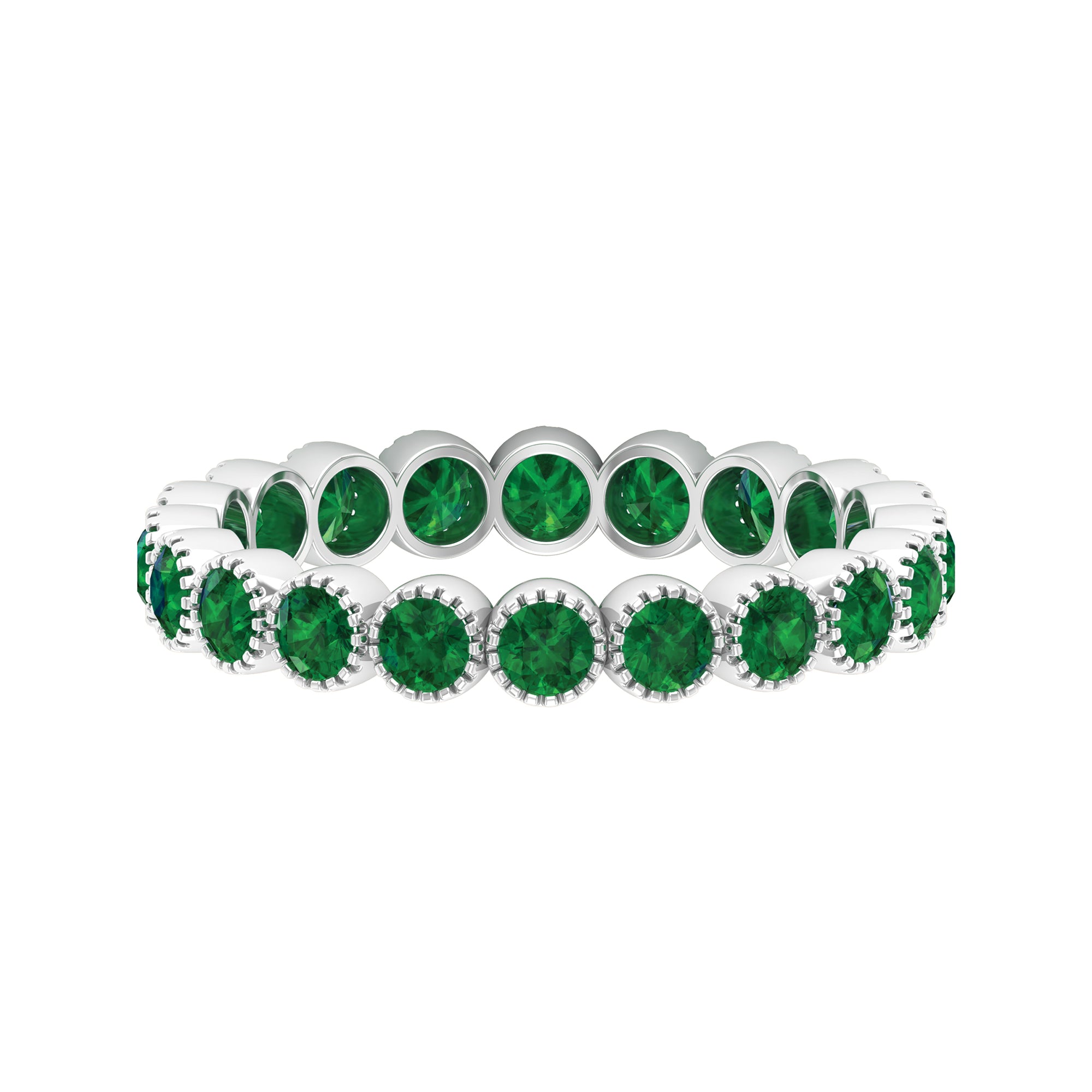 Milgrain Bezel Set Emerald Eternity Ring Emerald - ( AAA ) - Quality - Rosec Jewels