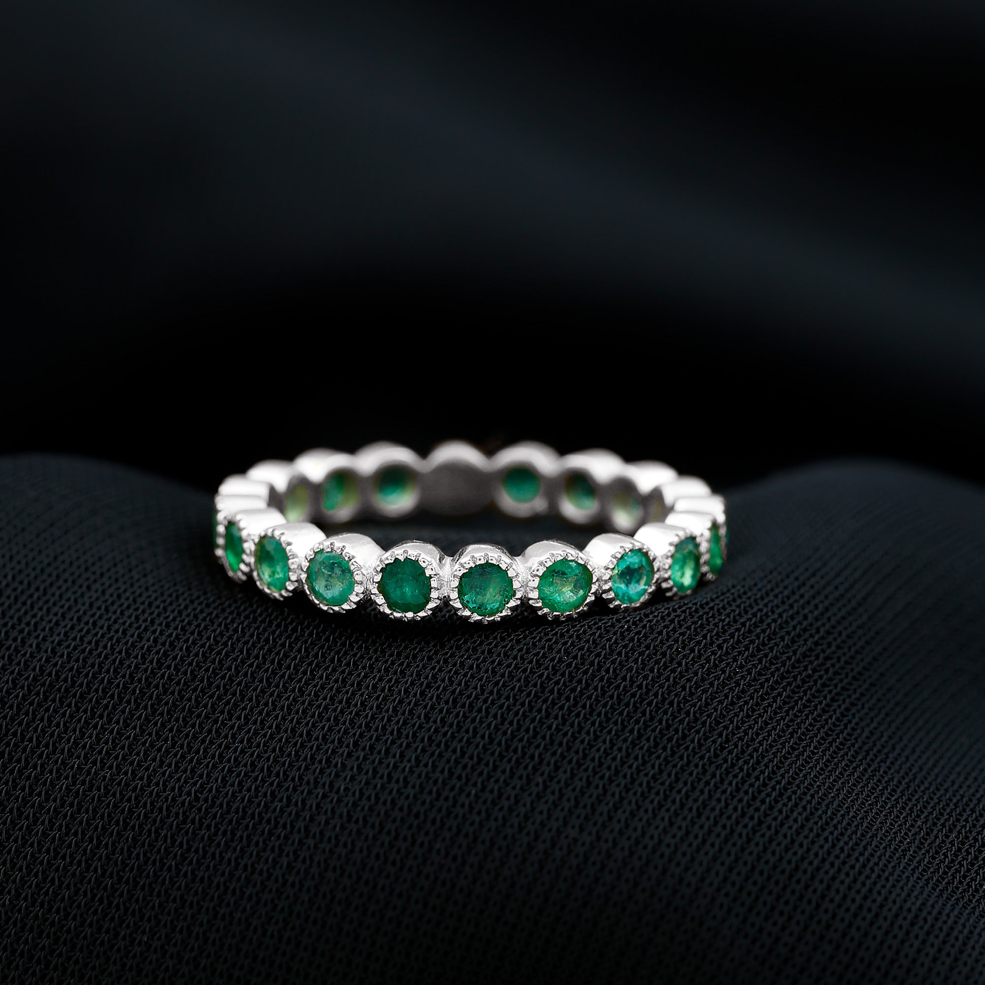 Milgrain Bezel Set Emerald Eternity Ring Emerald - ( AAA ) - Quality - Rosec Jewels