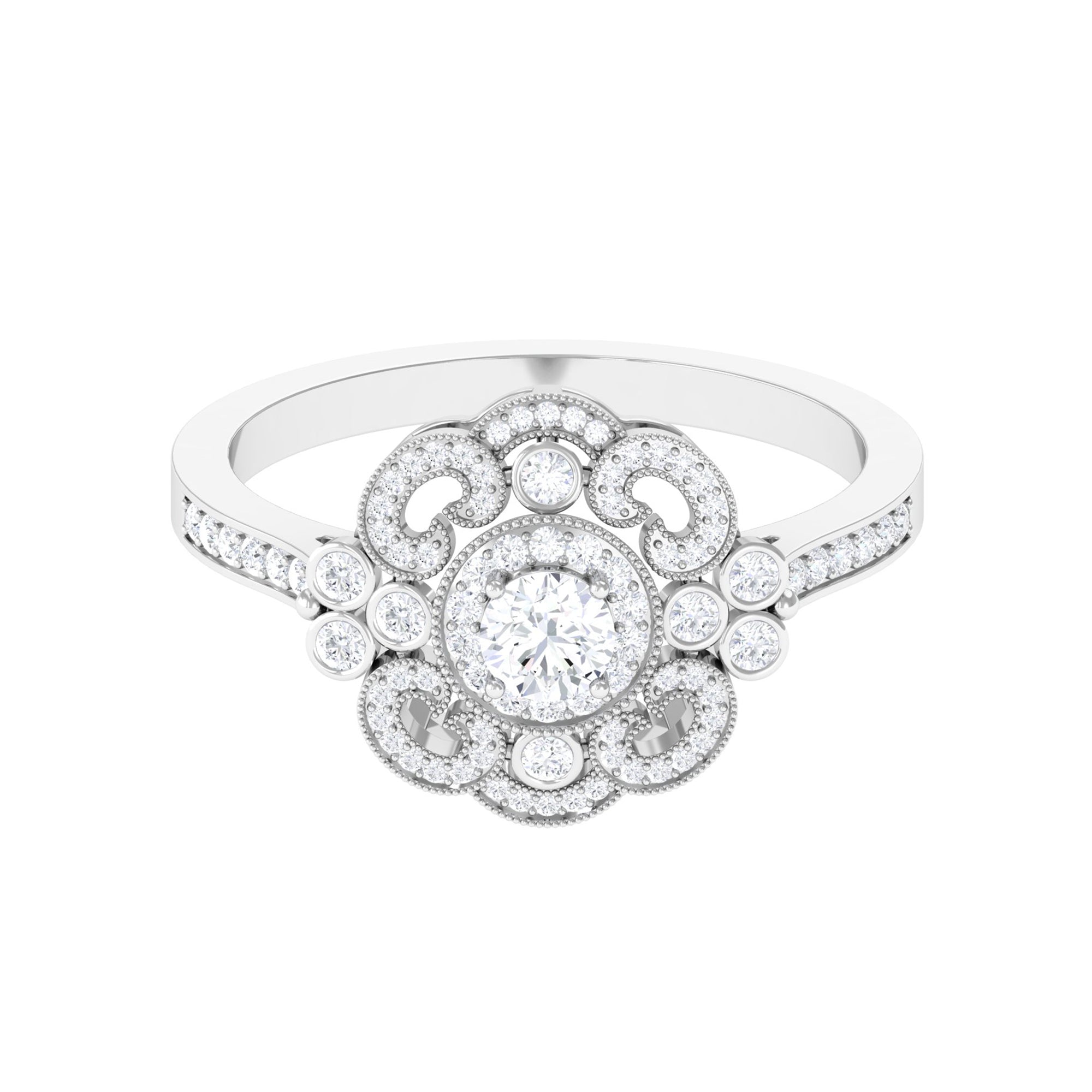 Vintage Style Diamond Engagement Ring with Milgrain Details Diamond - ( HI-SI ) - Color and Clarity - Rosec Jewels