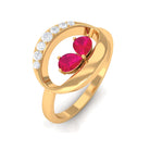 Pear Cut Ruby Toi et Moi Contemporary Ring with Diamond Ruby - ( AAA ) - Quality - Rosec Jewels