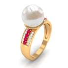 Solitaire Freshwater Pearl Engagement Ring with Moissanite and Ruby Side Stones Freshwater Pearl - ( AAA ) - Quality - Rosec Jewels