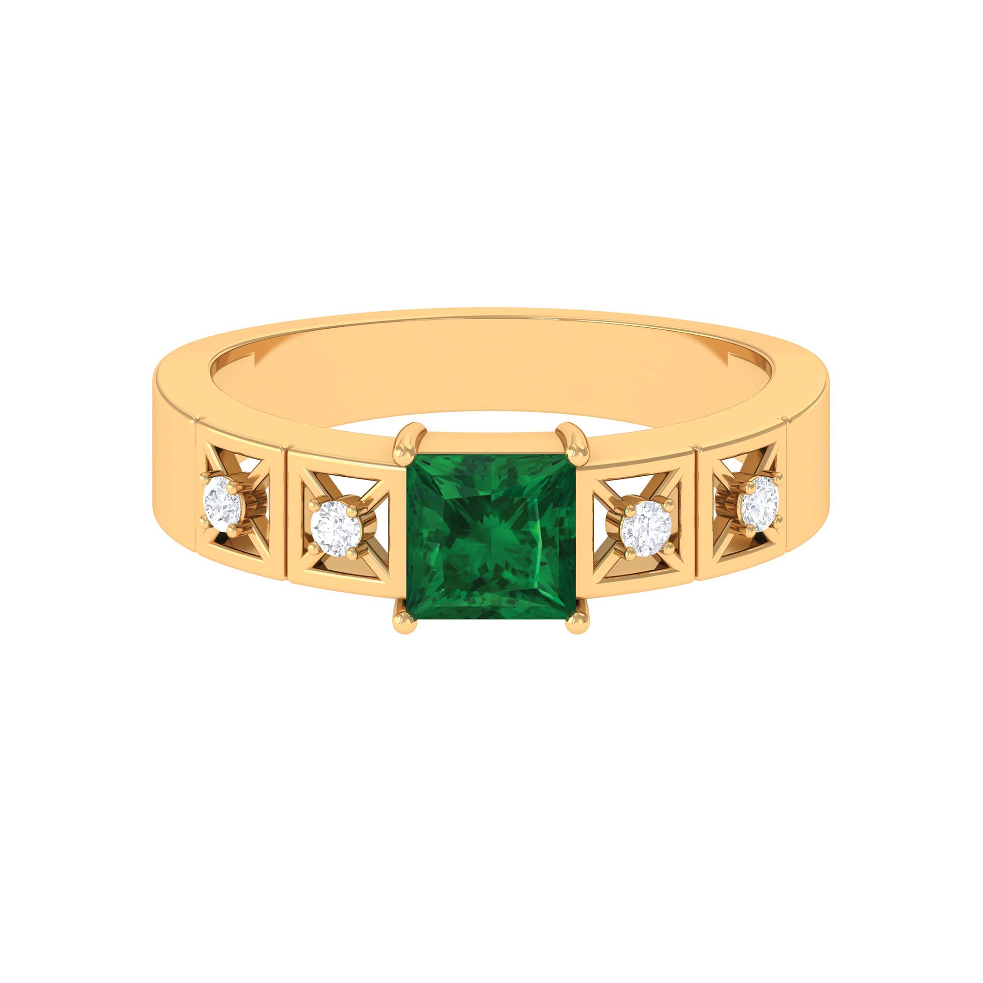 Princess Cut Lab Grown Emerald and Diamond Wedding Band Ring Lab Created Emerald - ( AAAA ) - Quality - Rosec Jewels