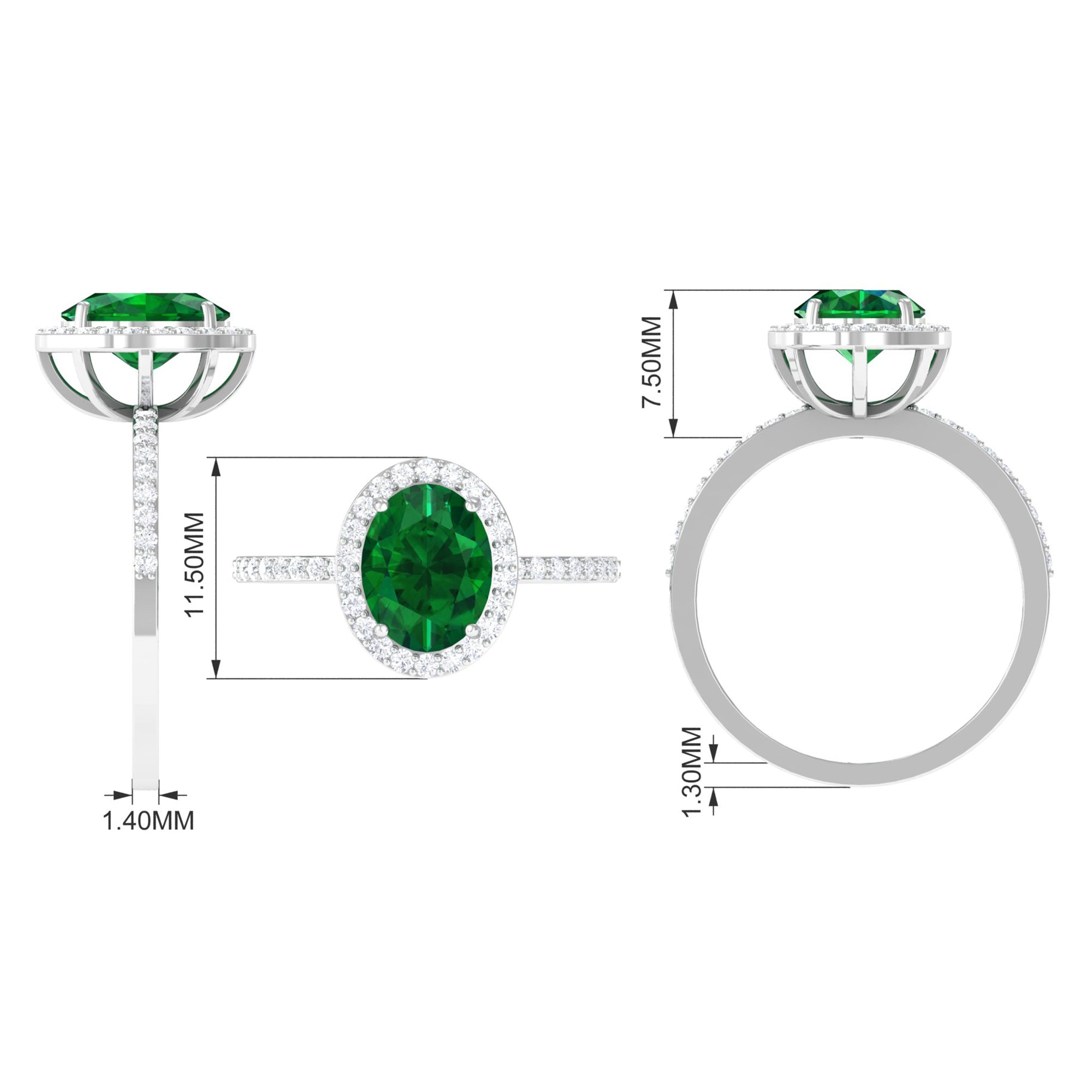 Oval Cut Created Emerald and Diamond Halo Engagement Ring Lab Created Emerald - ( AAAA ) - Quality - Rosec Jewels