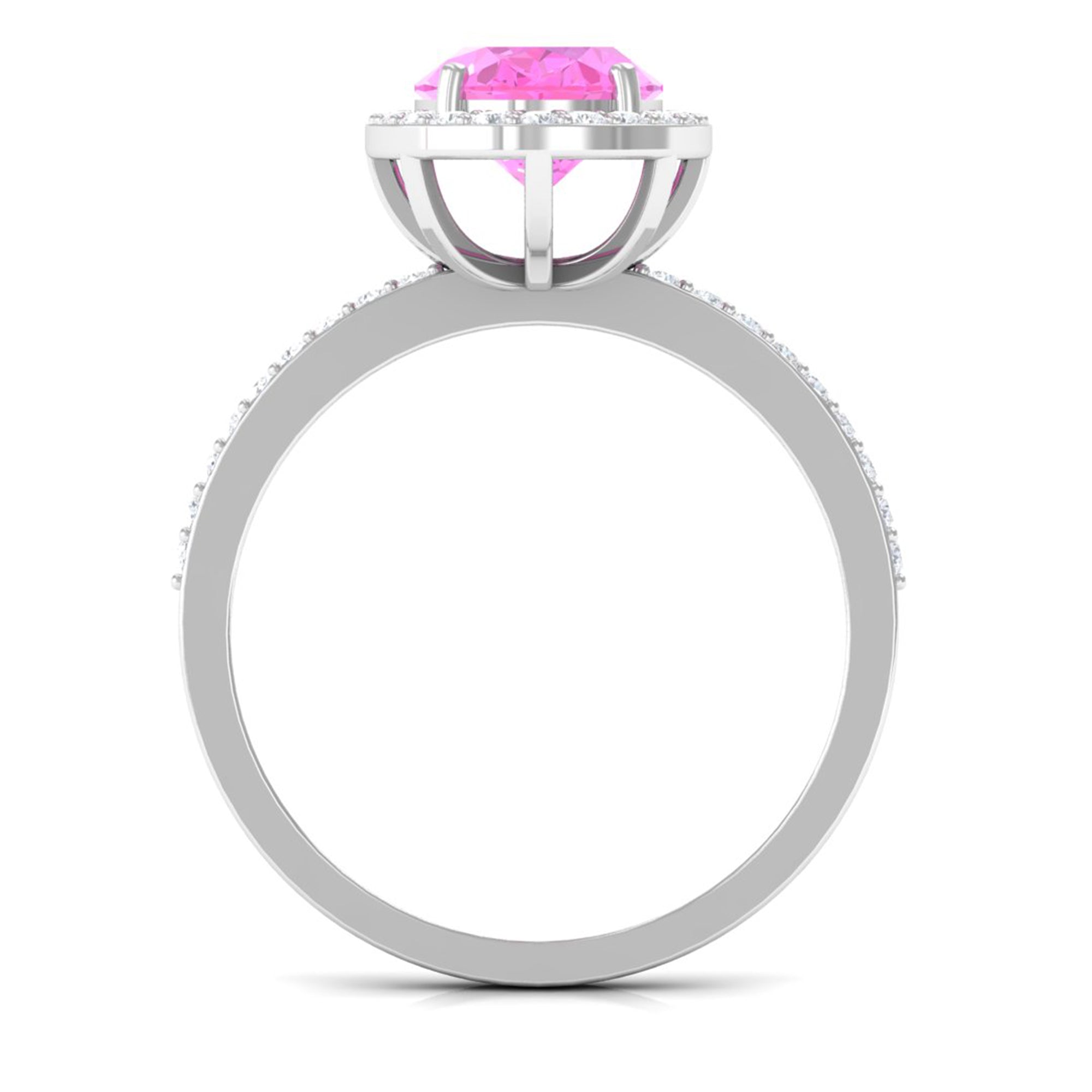 Oval Cut Created Pink Sapphire and Diamond Halo Ring Lab Created Pink Sapphire - ( AAAA ) - Quality - Rosec Jewels