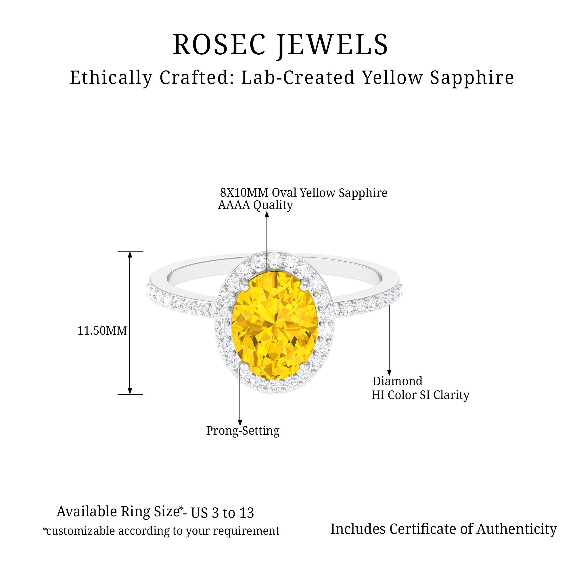 Oval Cut Created Yellow Sapphire and Diamond Classic Halo Ring Lab Created Yellow Sapphire - ( AAAA ) - Quality - Rosec Jewels