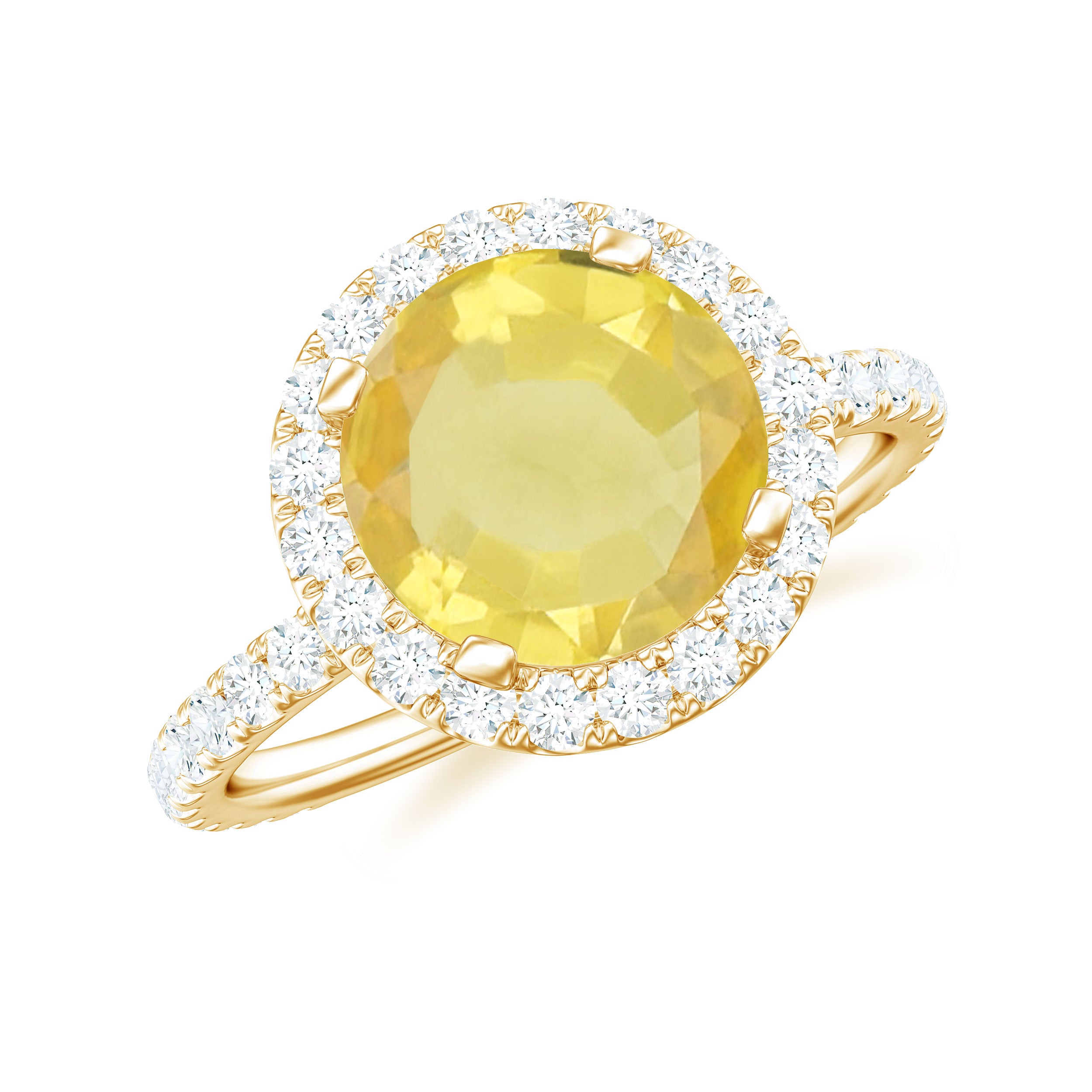 Lab Created yellow Sapphire Round Halo Engagement Ring with Diamond Lab Created Yellow Sapphire - ( AAAA ) - Quality - Rosec Jewels