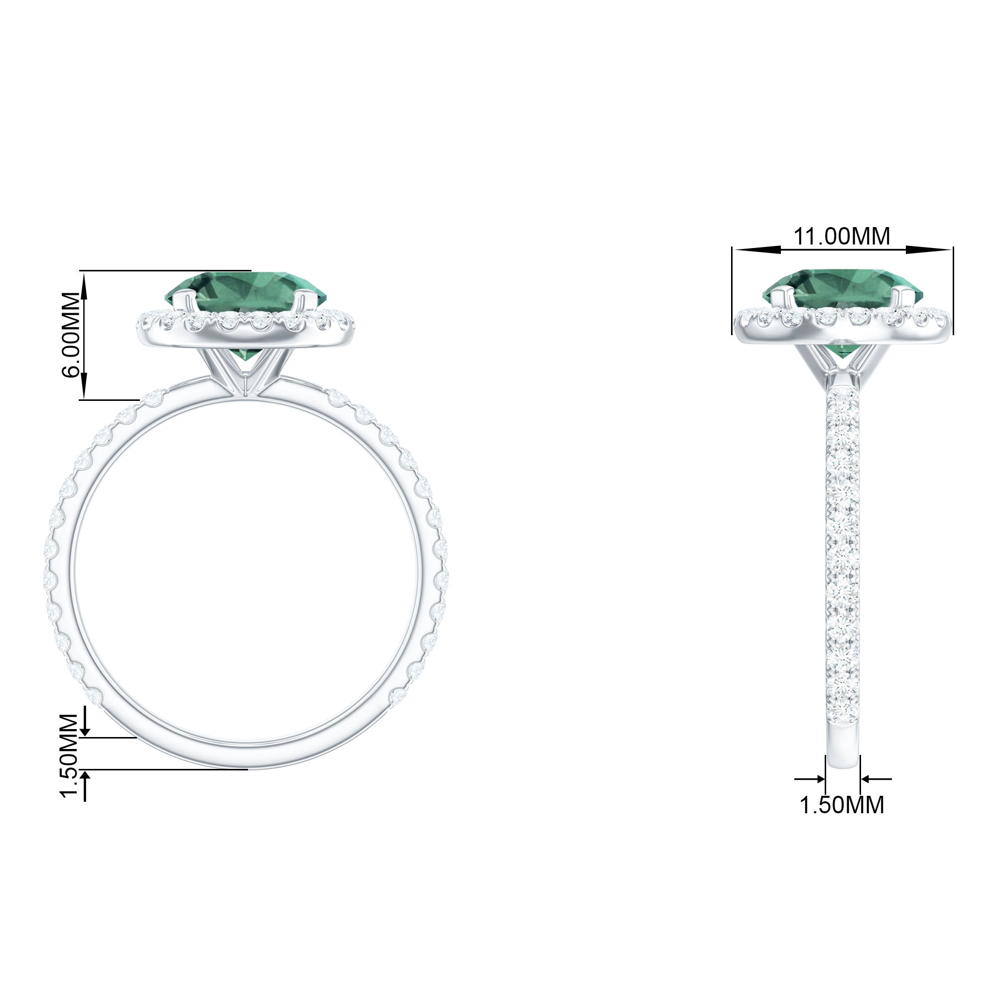 Round Lab Created Green Sapphire Halo Engagement Ring with Moissanite Lab Created Green Sapphire - ( AAAA ) - Quality - Rosec Jewels