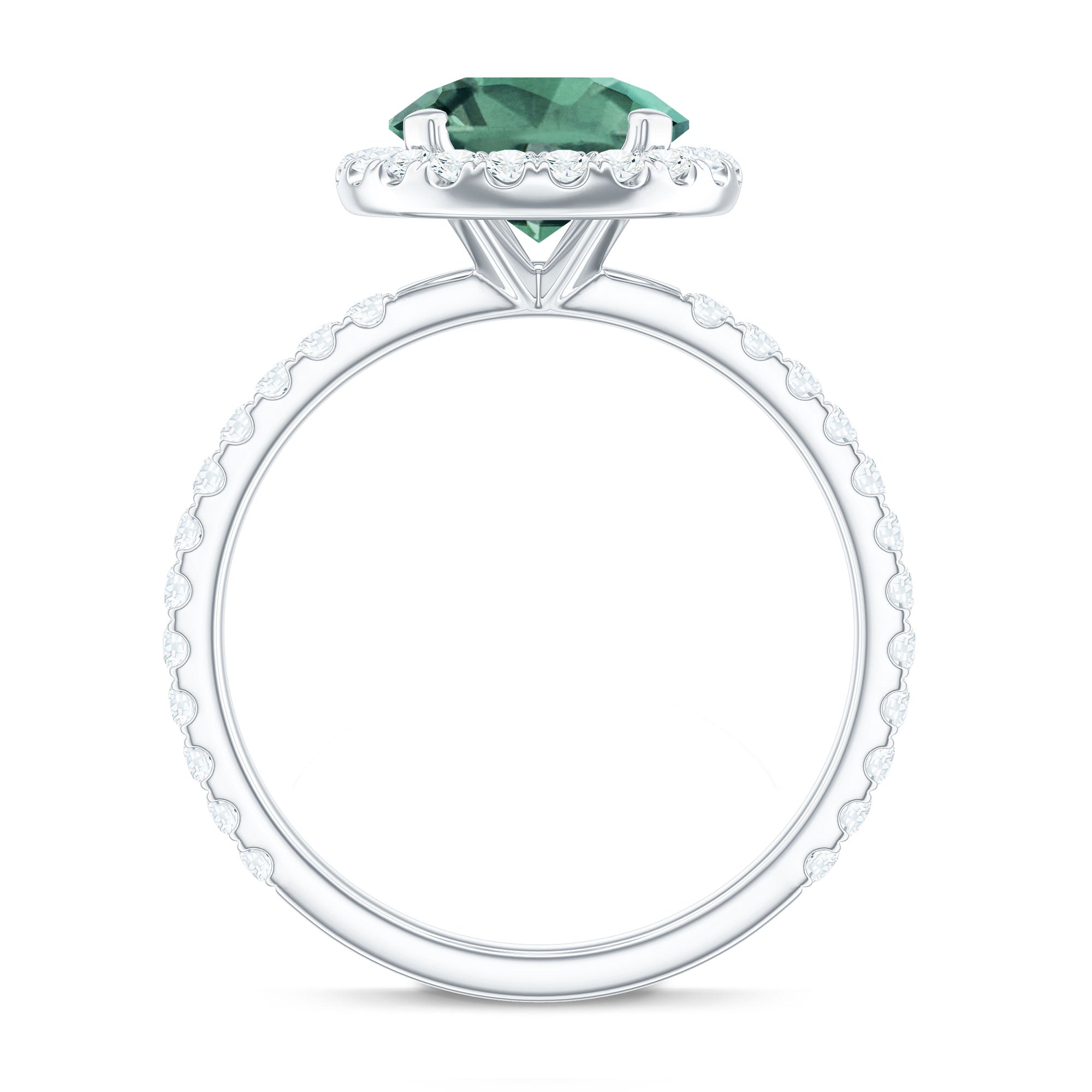 Round Lab Created Green Sapphire Halo Engagement Ring with Moissanite Lab Created Green Sapphire - ( AAAA ) - Quality - Rosec Jewels