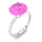 Round Created Pink Sapphire Solitaire Engagement Ring with Diamond Lab Created Pink Sapphire - ( AAAA ) - Quality - Rosec Jewels