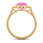 Created Pink Sapphire Cocktail Ring with Moissanite Floral Halo Lab Created Pink Sapphire - ( AAAA ) - Quality - Rosec Jewels