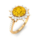 Created Yellow Sapphire Floral Engagement Ring with Moissanite Lab Created Yellow Sapphire - ( AAAA ) - Quality - Rosec Jewels