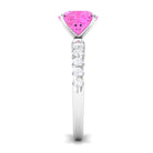 Created Pink Sapphire Engagement Ring with Diamond Lab Created Pink Sapphire - ( AAAA ) - Quality - Rosec Jewels