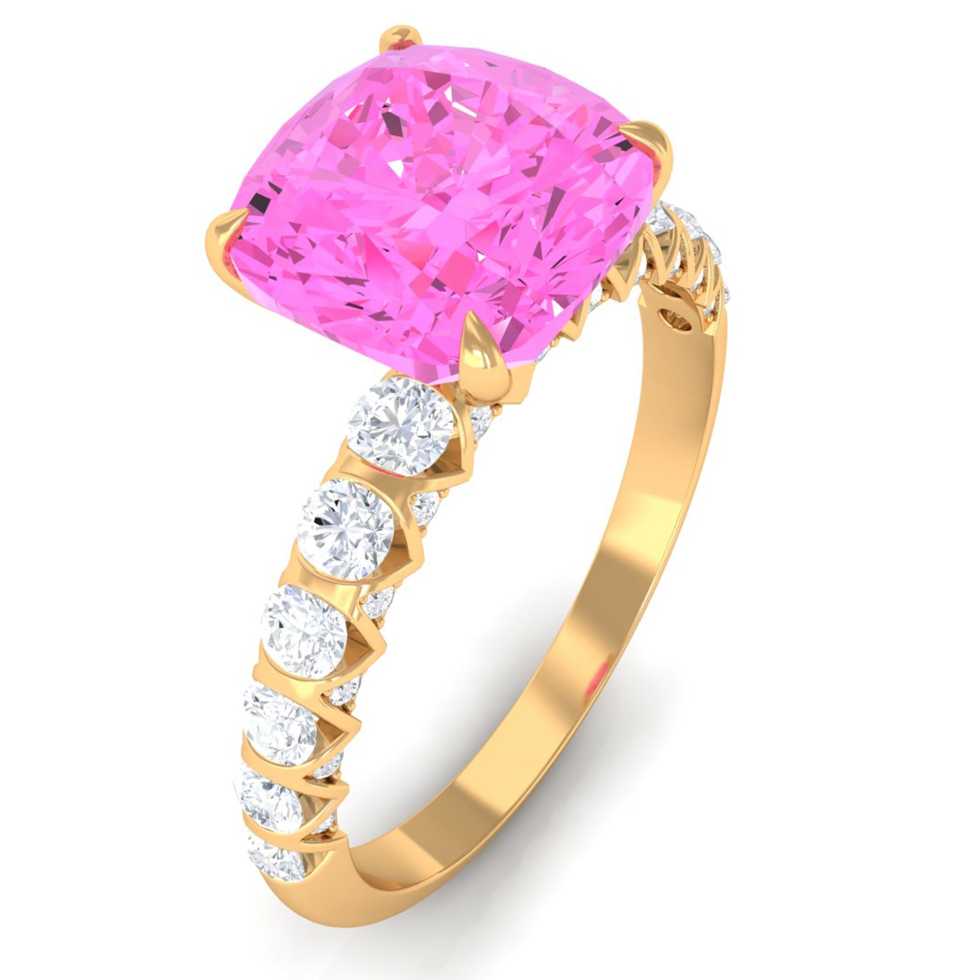 Created Pink Sapphire Engagement Ring with Diamond Lab Created Pink Sapphire - ( AAAA ) - Quality - Rosec Jewels