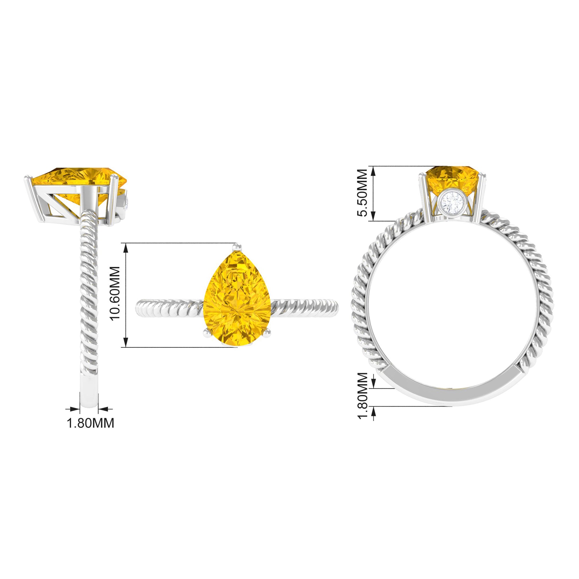 Simple Created Yellow Sapphire Teardrop Engagement Ring Lab Created Yellow Sapphire - ( AAAA ) - Quality - Rosec Jewels