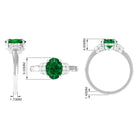 Oval Created Emerald Engagement Ring with Diamond Collar Lab Created Emerald - ( AAAA ) - Quality - Rosec Jewels