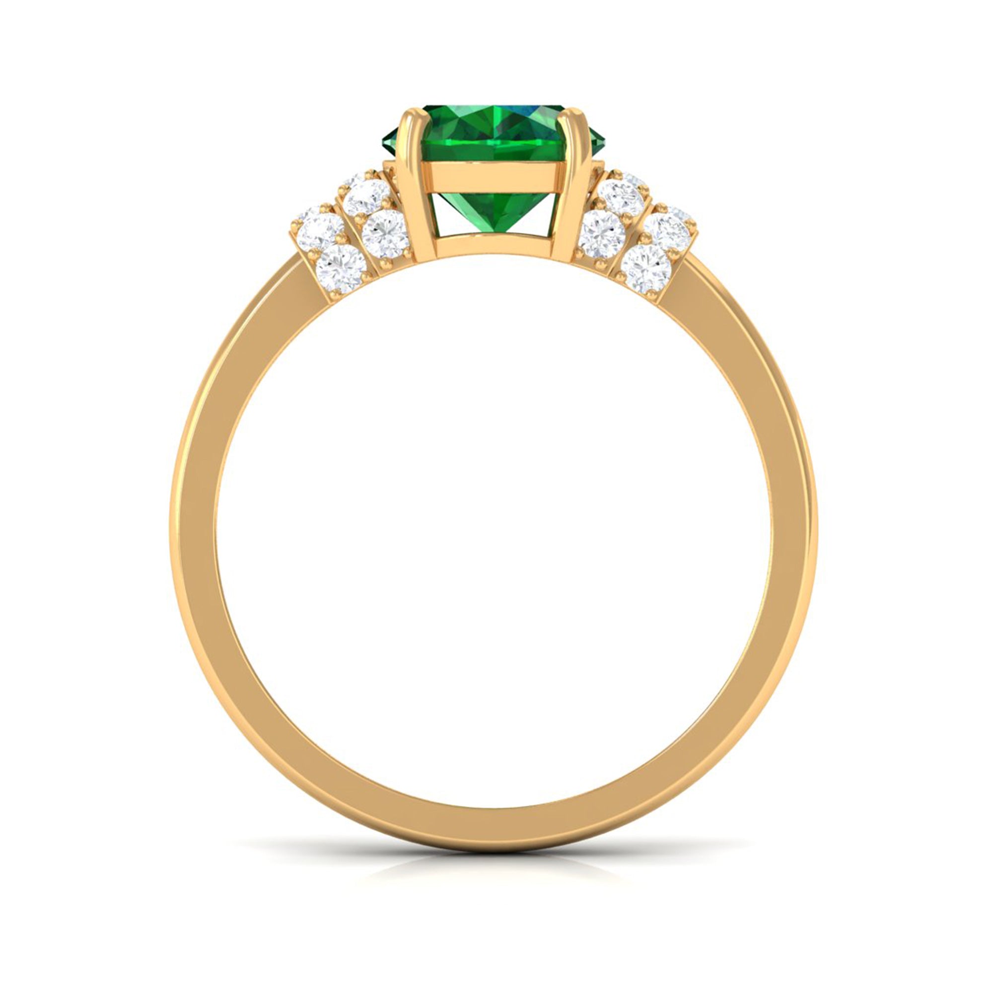 Oval Created Emerald Engagement Ring with Diamond Collar Lab Created Emerald - ( AAAA ) - Quality - Rosec Jewels