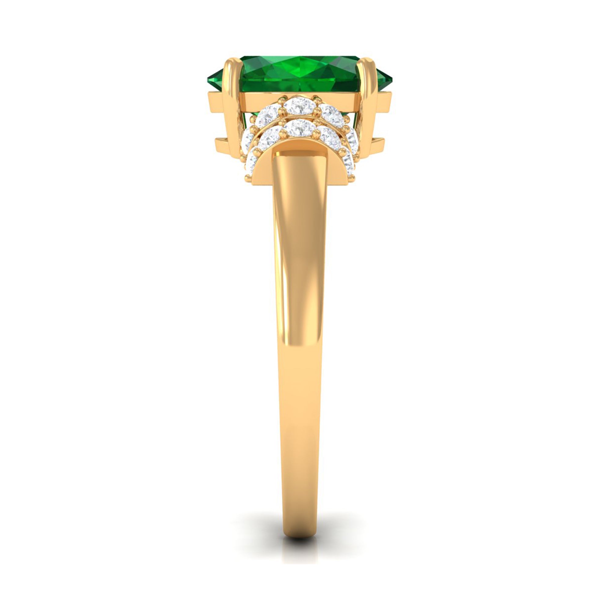 Oval Created Emerald Engagement Ring with Diamond Collar Lab Created Emerald - ( AAAA ) - Quality - Rosec Jewels