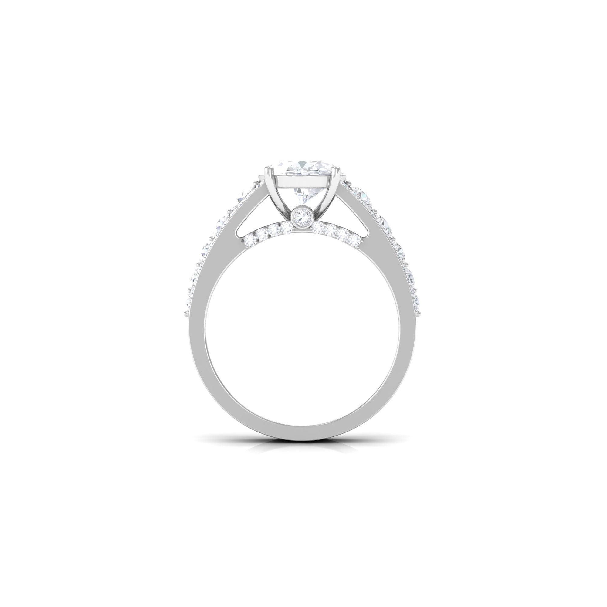 Round Cubic Zirconia Engagement Ring with Side Stones Zircon - ( AAAA ) - Quality - Rosec Jewels