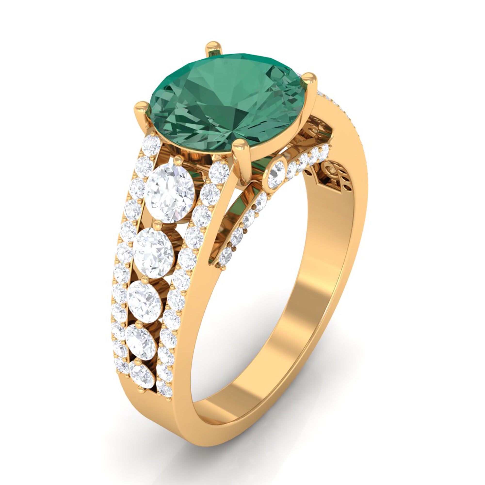 Created Green Sapphire Engagement Ring with Moissanite Lab Created Green Sapphire - ( AAAA ) - Quality - Rosec Jewels