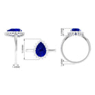 Created Blue Sapphire and Diamond Halo Teardrop Ring Lab Created Blue Sapphire - ( AAAA ) - Quality - Rosec Jewels