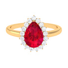 Lab Created Ruby Teardrop Engagement Ring with Diamond Halo Lab Created Ruby - ( AAAA ) - Quality - Rosec Jewels