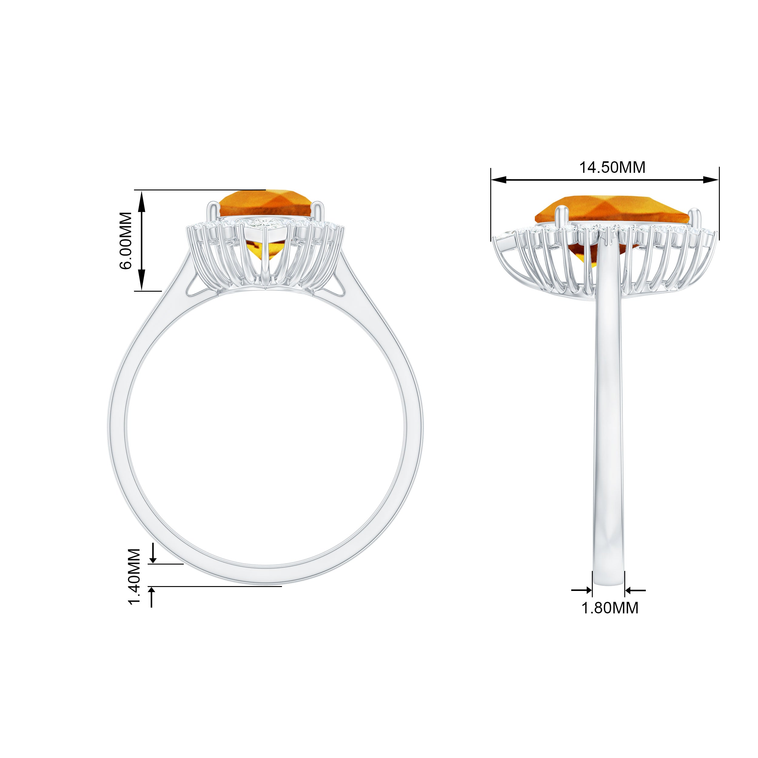 Cocktail Halo Ring with Created Orange Sapphire and Diamond Lab Created Orange Sapphire - ( AAAA ) - Quality - Rosec Jewels