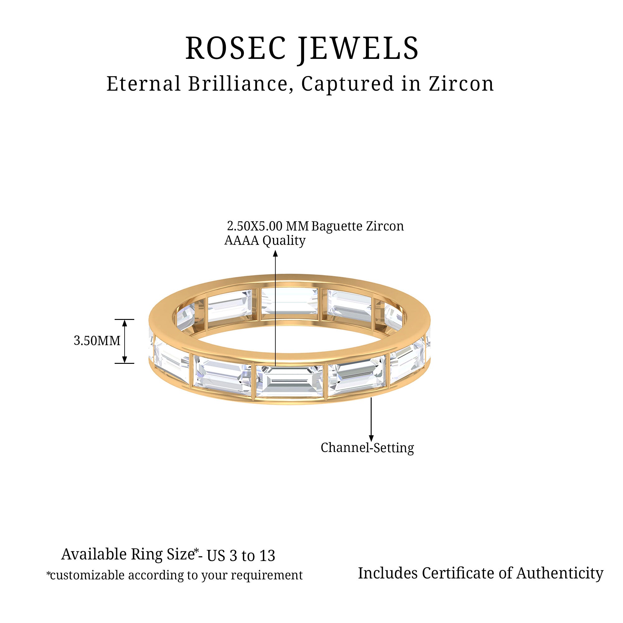 Baguette Cut Zircon East West Full Eternity Band Ring Zircon - ( AAAA ) - Quality - Rosec Jewels