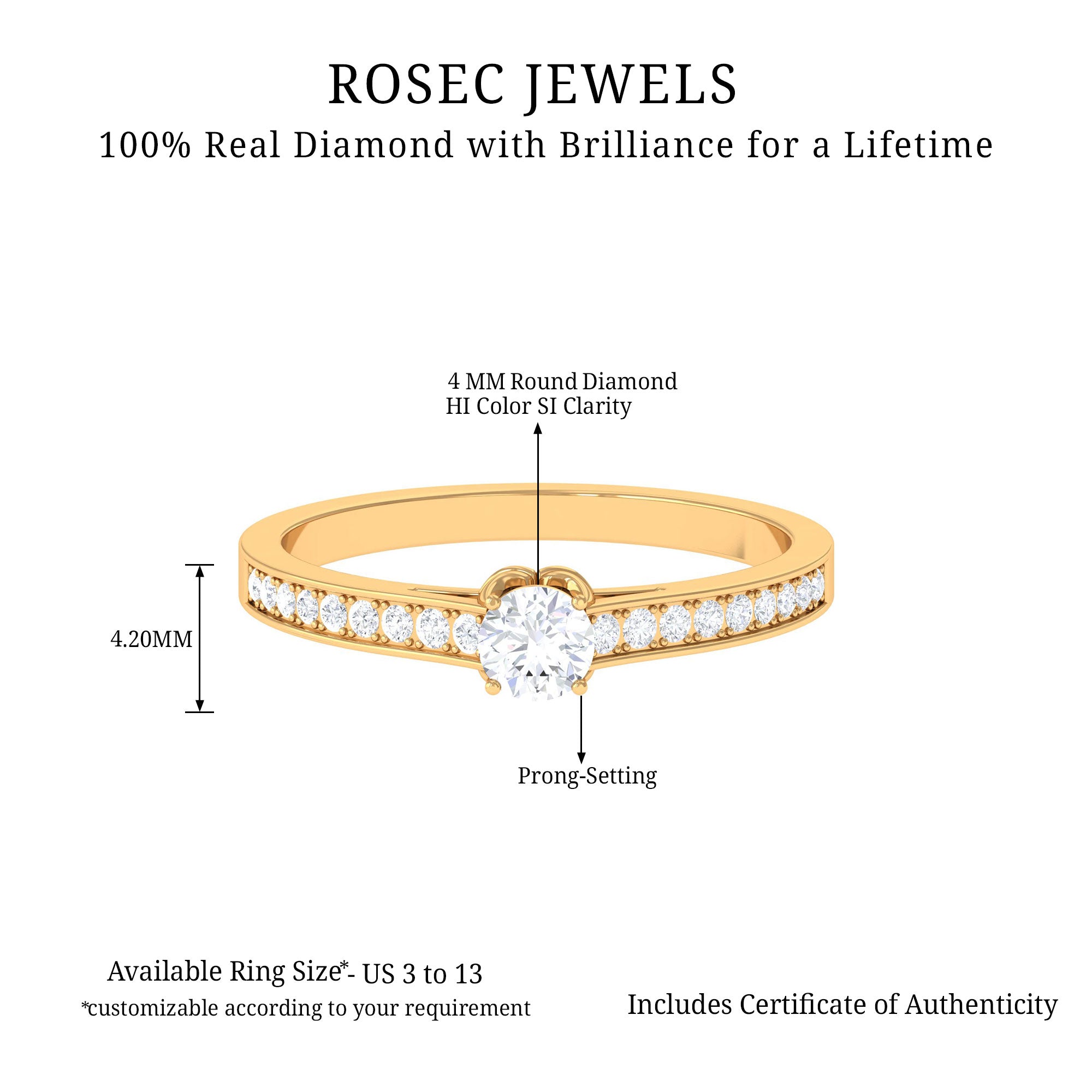 Minimal Round Diamond Promise Ring Diamond - ( HI-SI ) - Color and Clarity - Rosec Jewels