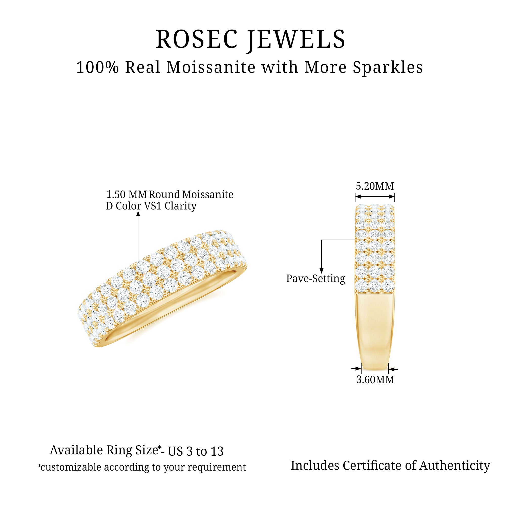 1.5 CT Moissanite Half Eternity Band Ring Moissanite - ( D-VS1 ) - Color and Clarity - Rosec Jewels