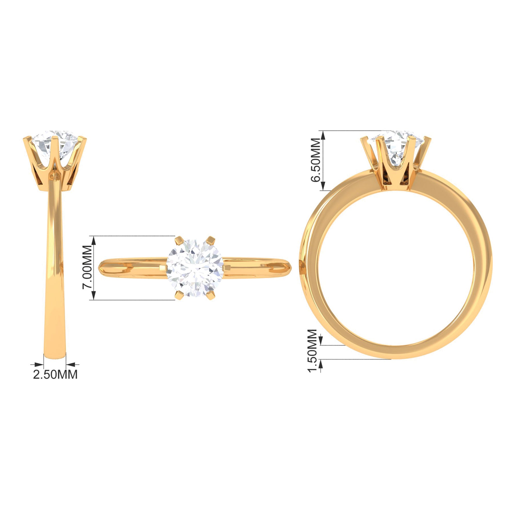 1 CT Certified Moissanite Round Cut Solitaire Ring in Gold Moissanite - ( D-VS1 ) - Color and Clarity - Rosec Jewels