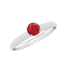 Lab Created Ruby Solitaire Ring with Moissanite Side Stones Lab Created Ruby - ( AAAA ) - Quality - Rosec Jewels