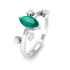 Minimal Marquise Emerald Solitaire Ring with Diamond Emerald - ( AAA ) - Quality - Rosec Jewels