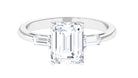 Certified Moissanite Emerald Cut Solitaire Engagement Ring Moissanite - ( D-VS1 ) - Color and Clarity - Rosec Jewels