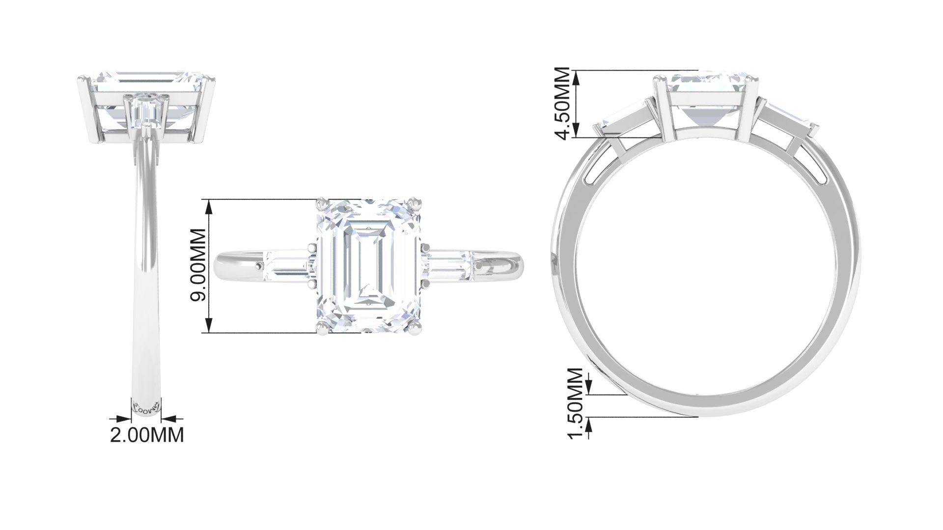 Certified Moissanite Emerald Cut Solitaire Engagement Ring Moissanite - ( D-VS1 ) - Color and Clarity - Rosec Jewels