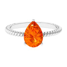 Pear Cut Created Orange Sapphire Solitaire Engagement Ring Lab Created Orange Sapphire - ( AAAA ) - Quality - Rosec Jewels