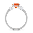 Created Orange Sapphire Solitaire Engagement Ring with Diamond Accent Lab Created Orange Sapphire - ( AAAA ) - Quality - Rosec Jewels