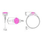 Created Pink Sapphire Oval Engagement Ring with Diamond Accent Lab Created Pink Sapphire - ( AAAA ) - Quality - Rosec Jewels