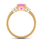 Created Pink Sapphire Oval Engagement Ring with Diamond Accent Lab Created Pink Sapphire - ( AAAA ) - Quality - Rosec Jewels