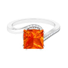 Princess Cut Lab Grown Orange Sapphire Bypass Engagement Ring Lab Created Orange Sapphire - ( AAAA ) - Quality - Rosec Jewels