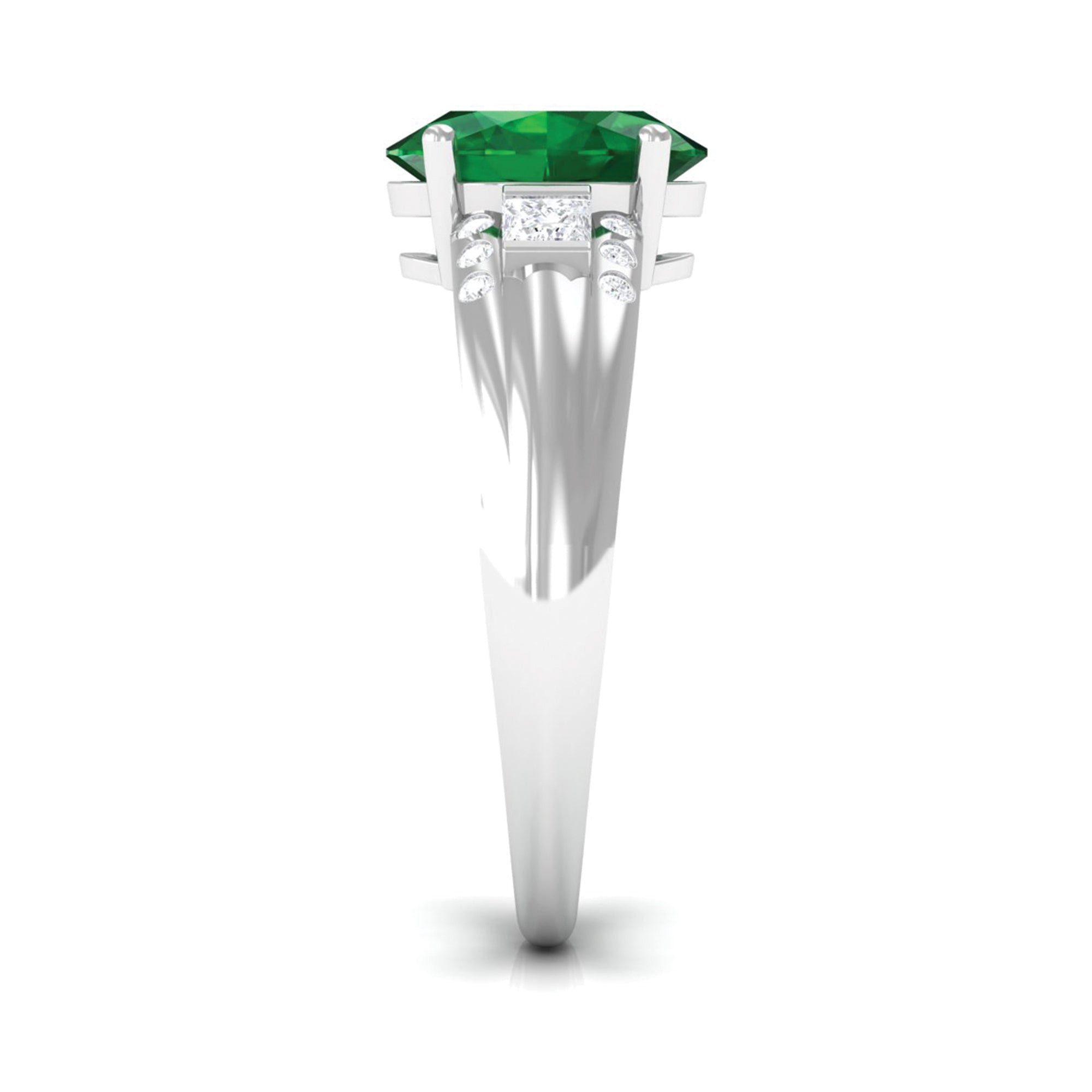 Solitaire Lab Grown Emerald Oval Engagement Ring with Diamond Lab Created Emerald - ( AAAA ) - Quality - Rosec Jewels